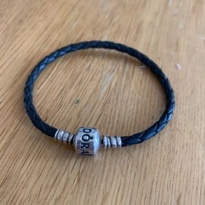 Pandora Black Braided Leather Charm Bracelet